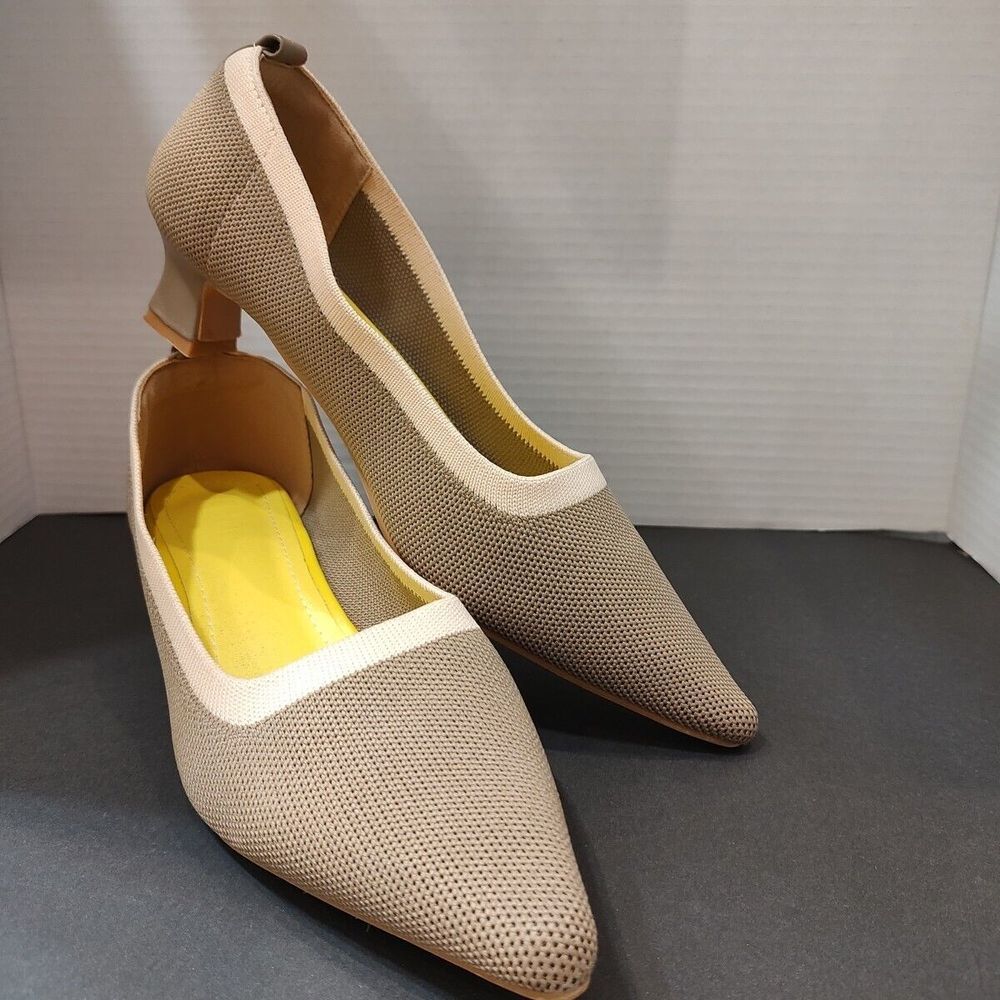 Tijn Iva Kitten Heel Size 7 Vegan Leather Two Toned Mocha‎ Recycled Knit Fabric